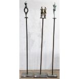 (lot of 3) Peter Schifrin (American, Contemporary), Figures, bronze sculptures atop metal bases,