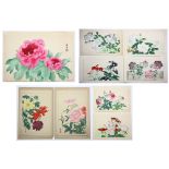 (lot of 9) Japanese woodblock prints of various flowers, including two signed by Nishimura Shodo (