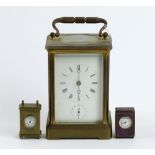 (lot of 3) Carriage clock group, late 19th/early 20th Century, consisting of a French brass clock