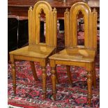 Pair of Gothic revival style hall chairs, 34"h x 16"d x 14"d