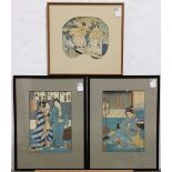 (lot of 3) Utagawa Toyokuni III (Japnaese, 1786 –1865), 19th century, kabuki woodblock prints, '