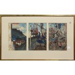 (lot of 2) Japanese woodblock prints, 19th century: Utagawa Toyonobu (1859-1886), 'The Battle of