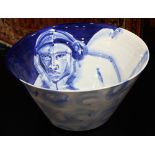 Trevor Sphor (Australian, 20th century) ceramic bowl, executed in the Picasso style, having a blue