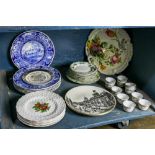 One shelf of assorted porcelain table top items, consisting of (6) Spode porcelain plates, having