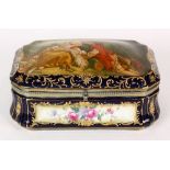 Severes style porcelain box, 20th century, of rectangular form with canted corners, having a