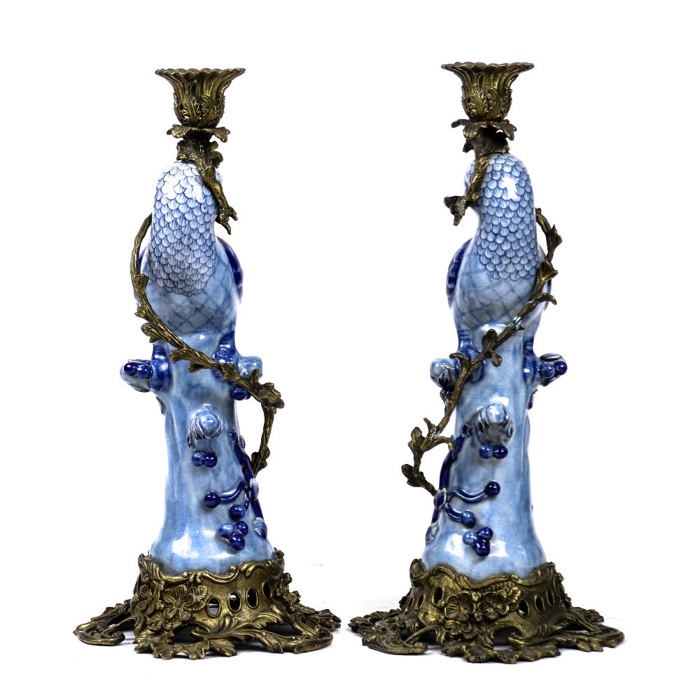 (lot of 2) Louis XV style patinated bronze candlesticks, each having a single light, above a figural - Image 4 of 6