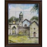 San Francisco Nayarit Mexico scenic tiles, depicting a church courtyard scene in 20 tiles, signed