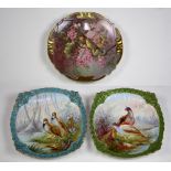 (lot of 3) Royal Bavarian decorative platter group, each polychrome decorative with birds in