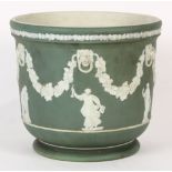 Wedgwood sage jasper ware jardinière or wine cooler, of circular form, having a foliate border above