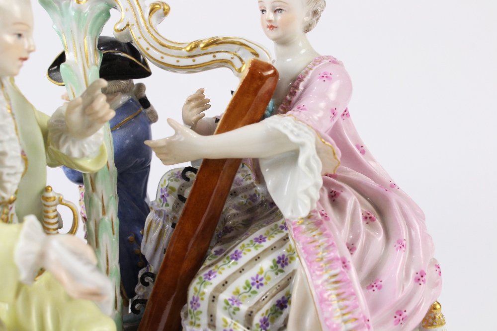 Meissen polychrome decorated porcelain figural group, depicting musicians in Continental dress, - Image 4 of 5