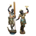 (lot of 2) Venetian partial gilt and polychrome decorated blackamoors circa 1860, the male