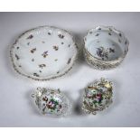 (lot of 4) Continental floral decorated porcelain group, including a bowl having a flared rim with a