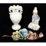 (lot of 3) Continental porcelain group, consisting of a Lladro figurine, modeled as a young boy