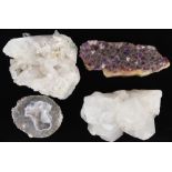 (lot of 4) Polished geode and crystal specimen group, largest: 8"dia.