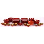 (lot of 28) Japanese vermilion lacquered ware: consisting of eight dishes and nine bowls decorated