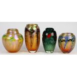 (lot of 4) Lundberg Studios group, consisting of a cylindrical vase decorated with wisteria, a