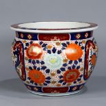 Japanese Imari large hibachi/planter, with a wide rim and bulbous body decorated with floral