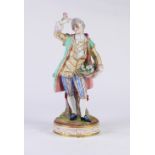 Meissen porcelain polychrome decorated figural group, depicting a dandy dressed in Classical attire,