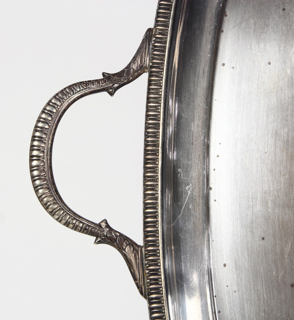English sterling silver tray, 1905, by Mappin and Webb, the double handled tray with gadrooning rim, - Image 3 of 4