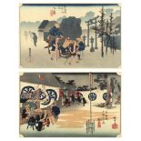 (lot of 2) Utagawa Hiroshige (Japanese, 1797-1858), 'Mishima' and 'Seki' from the '53 Stations of