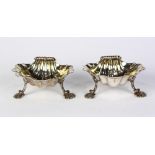 Pair of George II silver and gilt wash shell form salts, London 1744, by David Hermel, each well-