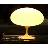 Laurel Lamp Co. Mushroom table lamp, having a frosted glass shade, above a white enamel painted