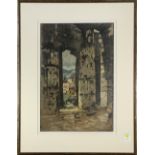 Luigi Kasimir (Austiran, 1881–1962), "Paestum," 1923, color etching, pencil signed lower right,