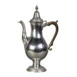 George III sterling silver coffee pot, Newcastle 1780, the pear form with urn finial, above the