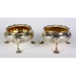 Pair of Victorian silver and gilt wash open salts, London 1838, marked H.B., the scallop rim above