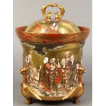 Japanese Kutani covered container, Meiji period, the lid with heavenly beauties playing musical