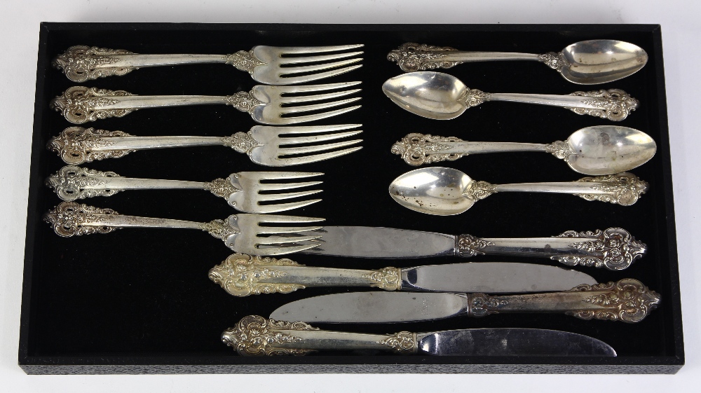 (lot of 13) Wallace sterling silver partial flatware service in the "Grand Baroque" pattern,