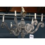 Rustic composite chandelier, having elaborate scrolled arms with (6) lights, 36"h x 48"dia.