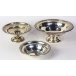 (lot of 3) American sterling silver bowl group, consisting of (2) weighted bowls with pierced rims