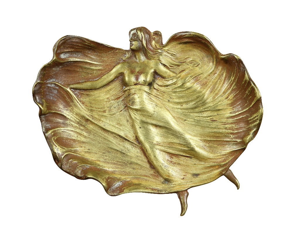 Art Nouveau bronze group, consisting of a Franz Bergman (Austrian, 1861-1936) pen tray depicting a - Image 2 of 6