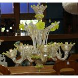 Murano glass chandelier, executed in clear and yellow, having five lights with floral decoration,
