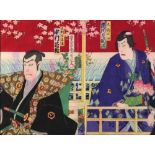 Toyohara Kunichika (Japanese, 1835-1900), 19th century, woodblock prints, diptych depicting a