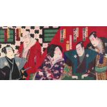 Toyohara Kunichika (Japanese, 1835-1900), 19th century, woodblock prints, triptych depicting a scene