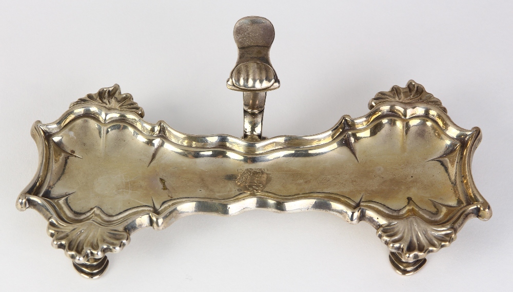 George II silver snuffer tray, London 1755, by G. Boother, the shaped tray surmounted with