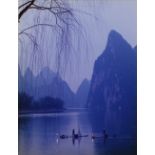 Guo Liang (Chinese, 20th century), "Fisherman at Evening in Li River," chromogenic print, pencil