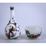 Chinese enameled glass cup and vase, the cup featuring chrysanthemum and a praying mantis by