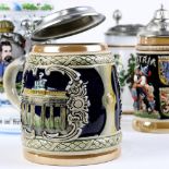 (lot of 18) German stein group, consisting of stoneware and glass examples, many with polychrome