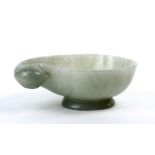 Chinese hardstone bird form vessel, the handle in the shape of the head, while the lobed body