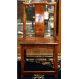 Chinese hardwood side chair, with a shaped top rail suspending a narrow back splat, the