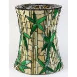 Arts and Crafts style leaded glass lamp shade, the large form of hour glass form, having bamboo
