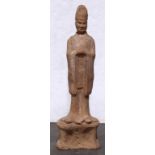 Chinese Tang style ceramic figure, of a male court official standing on a pedestal, the separate