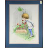 American School (20th century), Smelling the Tulips, lithograph with hand-coloring, signed