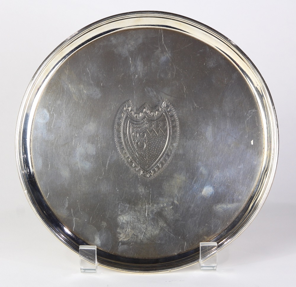George III silver salver, London 1785, by Cronch and Hamach, the banded rim framing the chased - Image 2 of 3