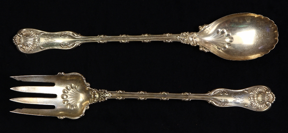 Pair of Whiting Manufacturing Co. sterling silver salad servers in the "Imperial Queen"pattern, 12"