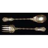 Pair of Whiting Manufacturing Co. sterling silver salad servers in the "Imperial Queen"pattern, 12"