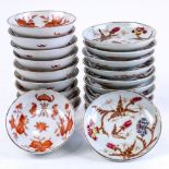 (lot of 20) Chinese porcelain sauce dishes, ten of red and blue floral sprigs; ten decorated with